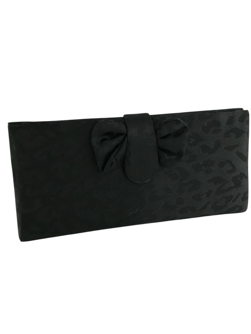 Vintage Kay Unger Black Satin Bow-Accent Clutch
